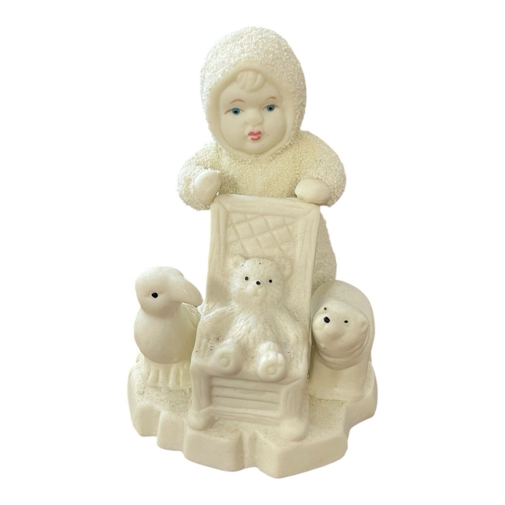 Snowbaby Pushing Rocking Chair Porcelain Snow‎ Cherub Decoration